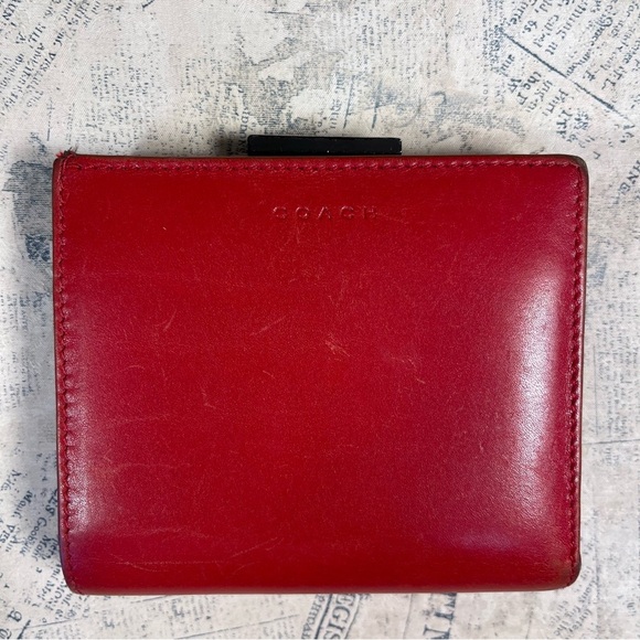 Coach Handbags - Vintage Coach Red Leather Kisslock Coin Wallet Snap Closure Mini Wallet